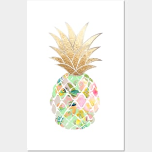 Aloha pineapple, mint green + faux gold Posters and Art